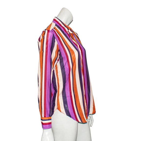 XIRENA Women's XS Beau Shirt Button front Striped Mult color Cotton Silk - Picture 6 of 9